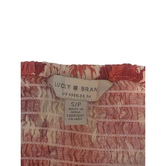 Lucky Brand Women’s Linen Crop‎ Top Red Ivory Floral Size Small MWT - Picture 6 of 9